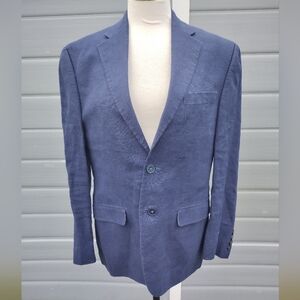 Lauren Ralph Lauren 100% Linen 2-Two Button Summer Suit Jacket Coat Navy Men 36S
